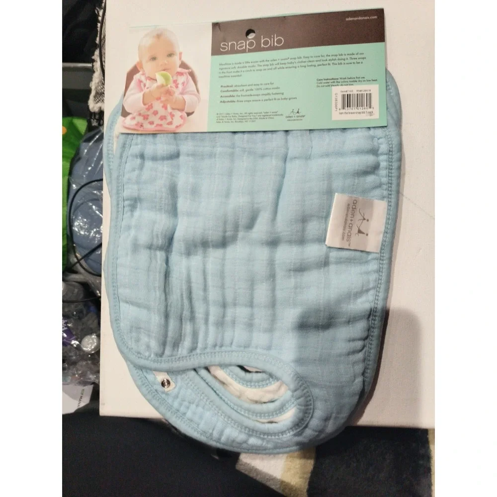 Vintage Aden and Anais Snap Bibs 3 Pack Blue White Animal Cotton Muslin New